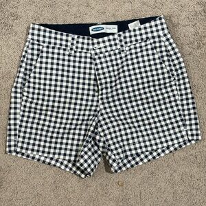 Old Navy Womens Everyday Shorts 0 Chino Blue White Plaid Pockets Midrise Khaki